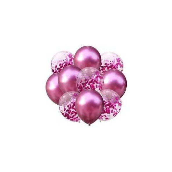 Parti Sürprizi Konfetili Pembe Balon Demeti (10 Adet) ürün görseli 1