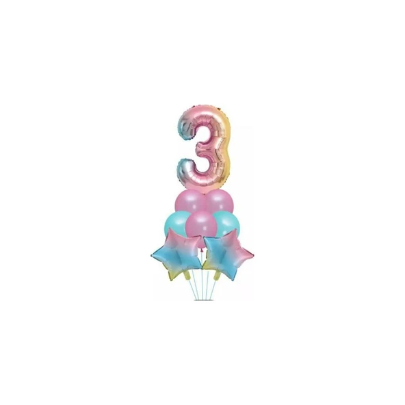 Parti Sürprizi Unicorn Rainbow 3 Yaş Folyo Balon Set ürün görseli 1
