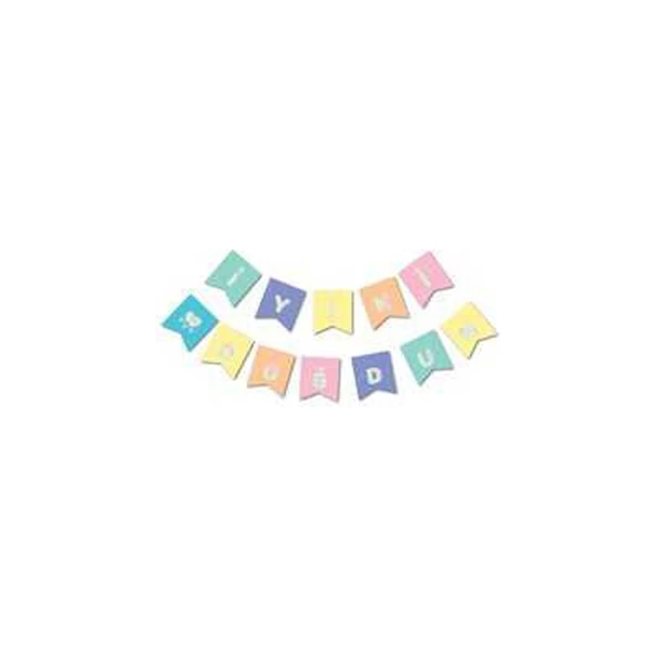 Parti Sürprizi Macaron Renkler Hologram Iyi Ki Doğdun Afiş ürün görseli 1