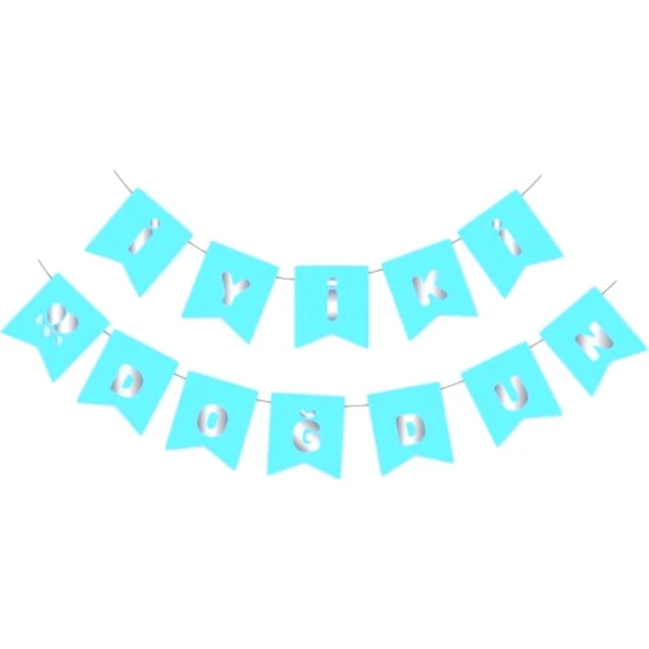 Parti Sürprizi Mavi Üzeri Gümüş Iyi Ki Doğdun Yaldızlı Harf Banner ürün görseli 1