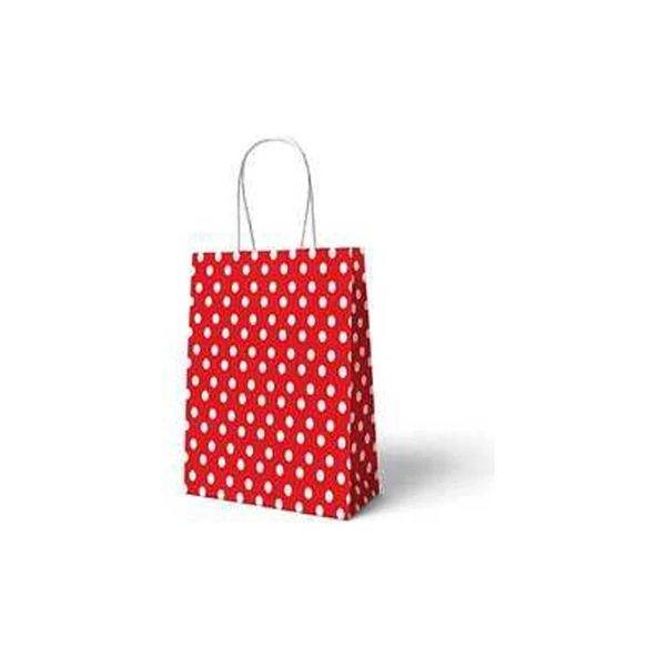 Parti Sürprizi Kırmızı Puanlı Büküm Saplı 6 Adet Hediye Çantası 22 x 24 cm ürün görseli 1