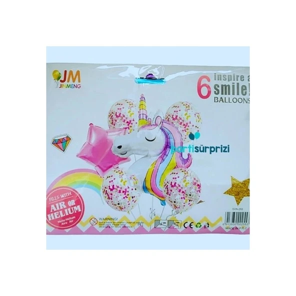 Parti Sürprizi Unicorn Konfetli 6 Lı Folyo Balon Set ürün görseli 1