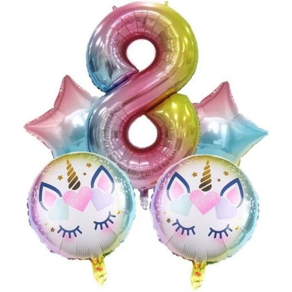 Parti Sürprizi Unicorn 8 Yaş Folyo Balon Set ürün görseli 1