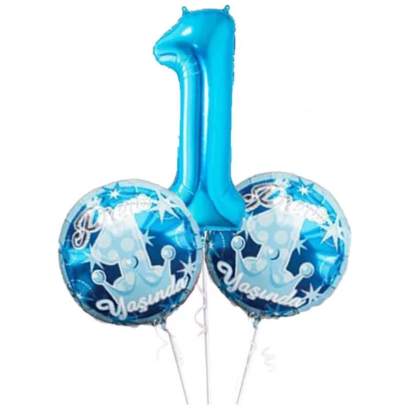 Parti Sürprizi 1 Yaş Mavi Folyo Balon Set ürün görseli 1
