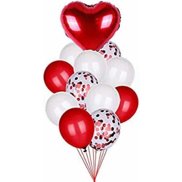 Parti Sürprizi Kalpli Konfetili Kırmızı Folyo Balon Demeti ürün görseli 1