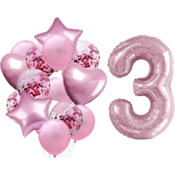 Parti Sürprizi 3 Yaş Pembe Folyo Balon Set ürün görseli 1