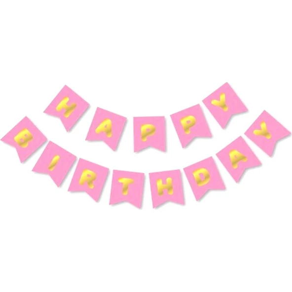 Parti Sürprizi Pembe Üzeri Gold Happy Bırthday Yaldızlı Harf Banner ürün görseli 1