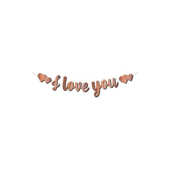Parti Sürprizi Metalize I Love You Rose Gold Banner ürün görseli 1
