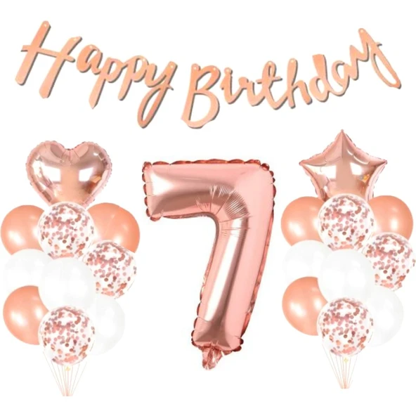 Parti Sürprizi 7 Yaş Rose Gold Happy Birthday Set ürün görseli 1