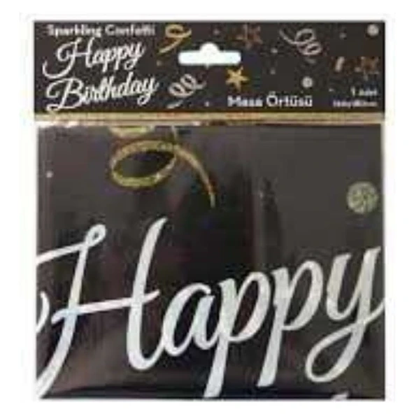Parti Sürprizi Pırıltılı Happy Bırthday Teması Masa Örtüsü ürün görseli 1