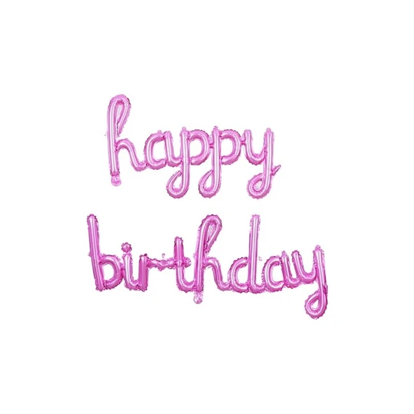 Parti Sürprizi Bebek Pembe Happy Birthday El Yazı Folyo Balon ürün görseli 1