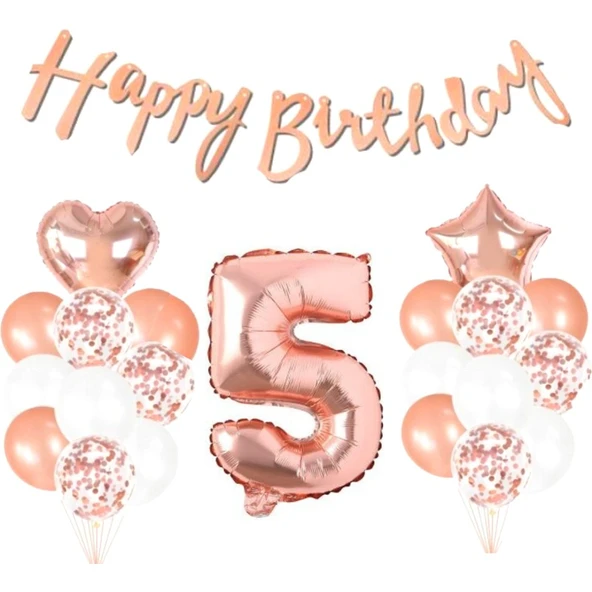 Parti Sürprizi 5 Yaş Rose Gold Happy Birthday Set ürün görseli 1