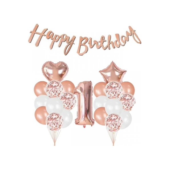 Parti Sürprizi 1 Yaş Rose Gold Happ Birthday Set ürün görseli 1