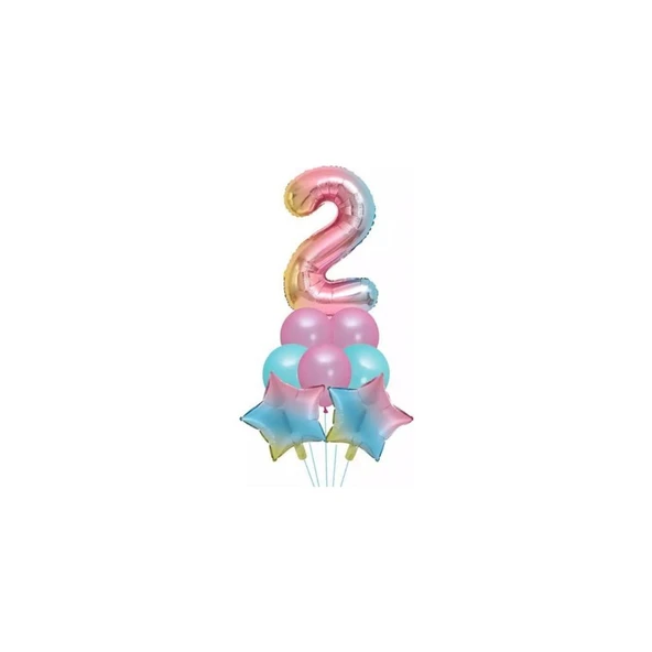 Parti Sürprizi Unicorn Rainbow 2 Yaş Folyo Balon Set ürün görseli 1