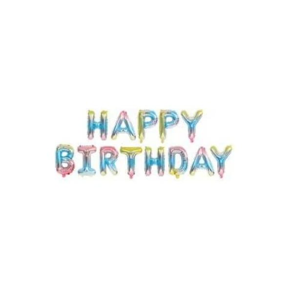 Parti Sürprizi Makaron Gökkuşağı Happy Birthday Folyo Balon ürün görseli 1