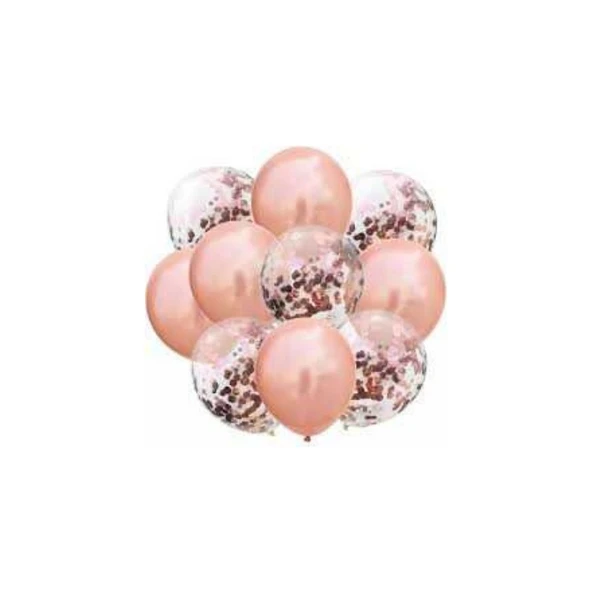 Parti Sürprizi Konfetili Rose Gold Balon Demeti (10 Adet) ürün görseli 1