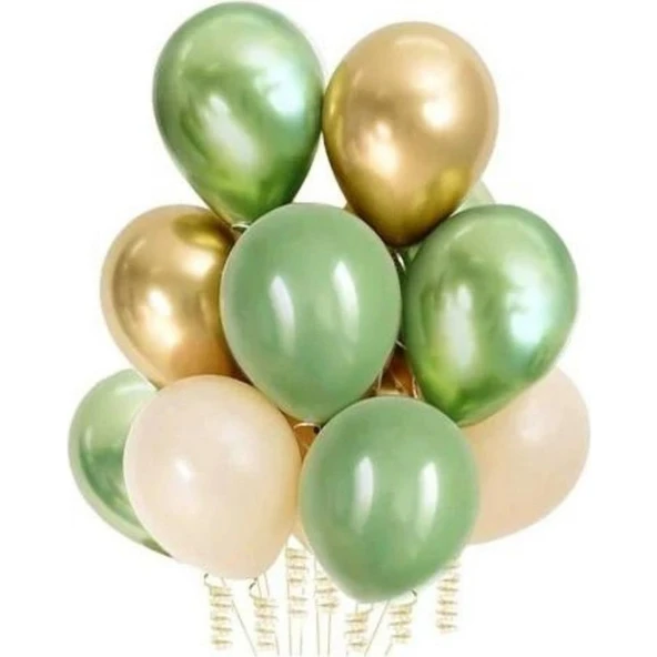 Parti Sürprizi Retro Beyaz, Metalik Yeşil, Gold Krom, Küf Yeşili 12''latex Balon 10 Adet ürün görseli 1