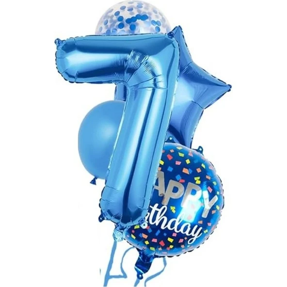 Parti Sürprizi Mavi 7 Yaş Happy Birthday Konfetili Balon Set ürün görseli 1