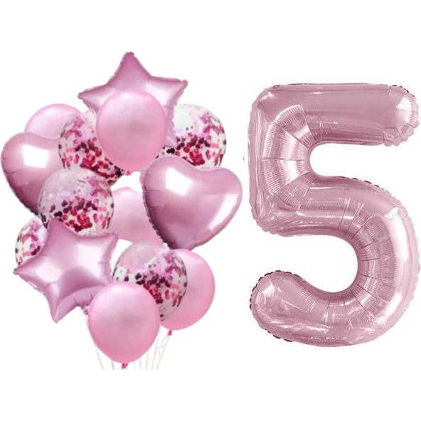 Parti Sürprizi Pembe 5 Yaş Folyo Balon Set ürün görseli 1