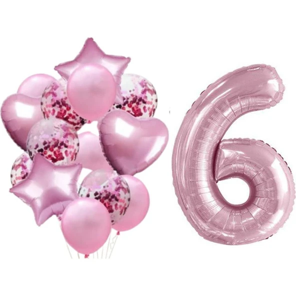 Parti Sürprizi Pembe 6 Yaş Folyo Balon Set ürün görseli 1