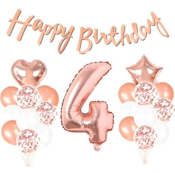 Parti Sürprizi 4 Yaş Rose Gold Happy Birthday Set ürün görseli 1