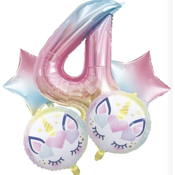 Parti Sürprizi Unicorn 4 Yaş Folyo Balon Set ürün görseli 1