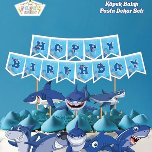 Parti Sürprizi Köpek Balığı Teması Özel Kesim Banner Süs ürün görseli 1
