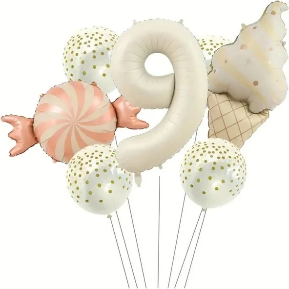 Parti Sürprizi Retro Dondurma Şeker 9 Yaş Folyo Balon Set ürün görseli 1