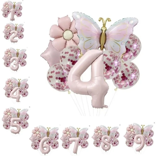 Parti Sürprizi Gold Kelebek Papatyalı 4 Yaş Folyo Balon Set ürün görseli 1