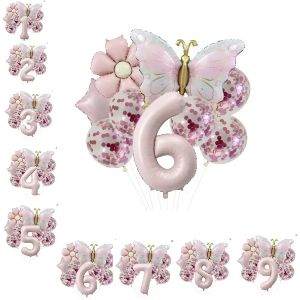 Parti Sürprizi Gold Kelebek Papatyalı 6 Yaş Folyo Balon Set ürün görseli 1