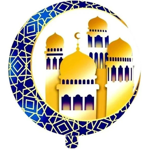Parti Sürprizi Ramazan Temalı Mavi Hilal ve Cami Şekilli Folyo Balon 1 Adet ürün görseli 1