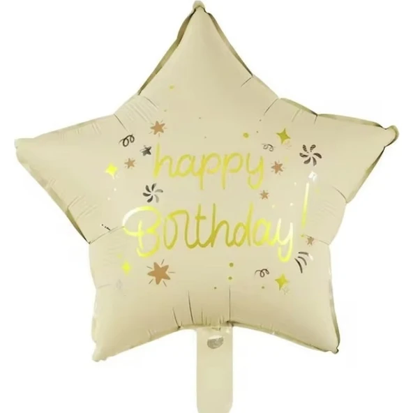 Parti Sürprizi Happy Birthday Krem Renk Yıldız Folyo Balon ürün görseli 1