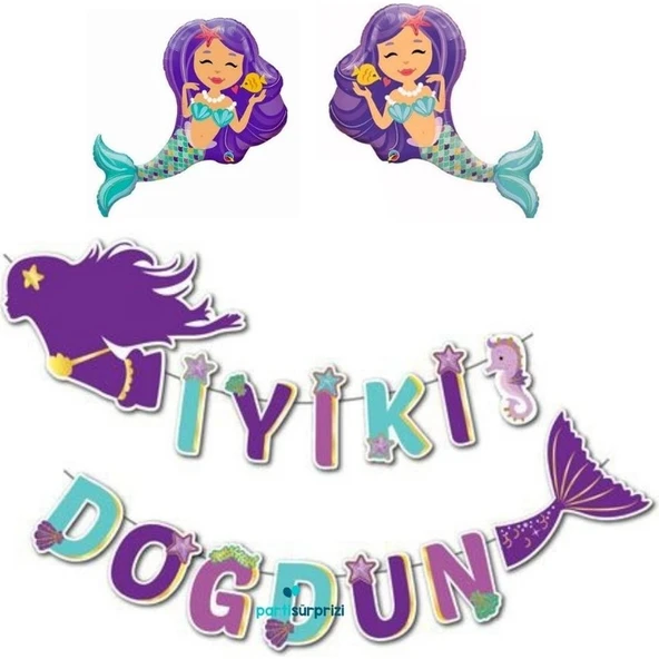 Parti Sürprizi Deniz Kızı Iyi Ki Doğdun Mini Shap Balonlu Set ürün görseli 1