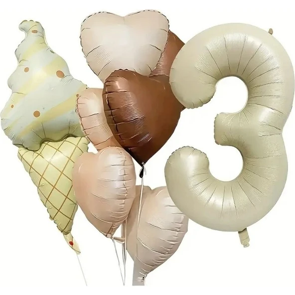 Parti Sürprizi Retro Dondurma Kalp 3 Yaş Folyo Balon Set ürün görseli 1