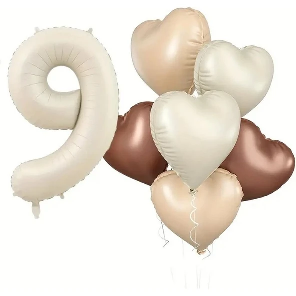 Parti Sürprizi Retro Krem 9 Yaş Kalpli Folyo Balon Set ürün görseli 1