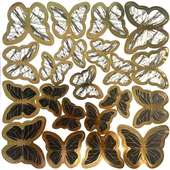 Parti Sürprizi Siyah Gold Varaklı Kelebek Pasta Dekor Süs 42 Adet ürün görseli 1
