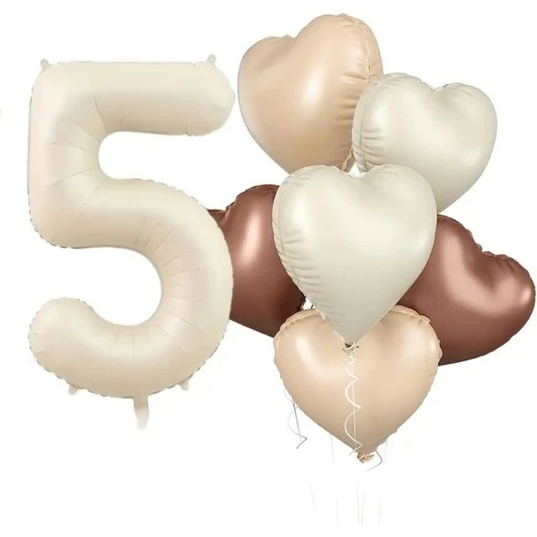 Parti Sürprizi Retro Krem 5 Yaş Kalpli Folyo Balon Set ürün görseli 1