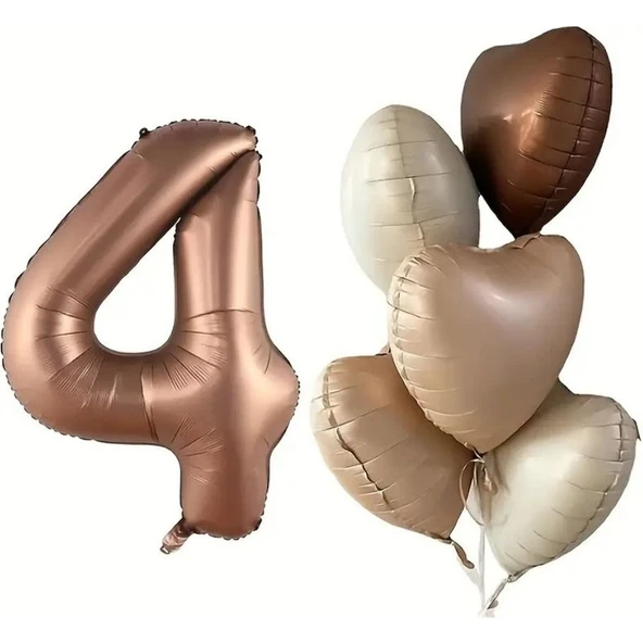 Parti Sürprizi Çikolata Karamel Kalpli 4 Yaş Folyo Balon Set ürün görseli 1