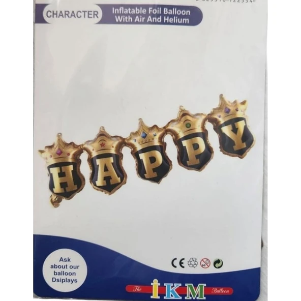 Parti Sürprizi Taçlı Birleşik Happy Yazı 23 x 81 cm Folyo Balon ürün görseli 1