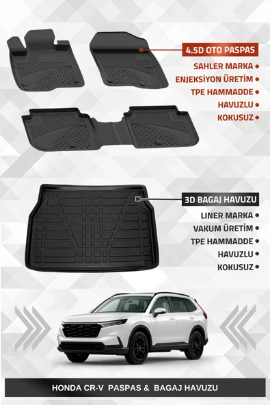Sahler Honda CR-V 2024+ Uyumlu 4.5D Premium Havuzlu Oto Paspas ve Liner Marka 3D Bagaj Havuzu ürün görseli 1