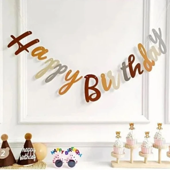 Parti Sürprizi Karamel Happy Birthday Banner Yazı ürün görseli 1