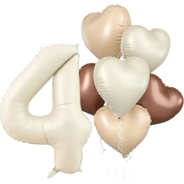 Parti Sürprizi Retro Krem 4 Yaş Kalpli Folyo Balon Set ürün görseli 1