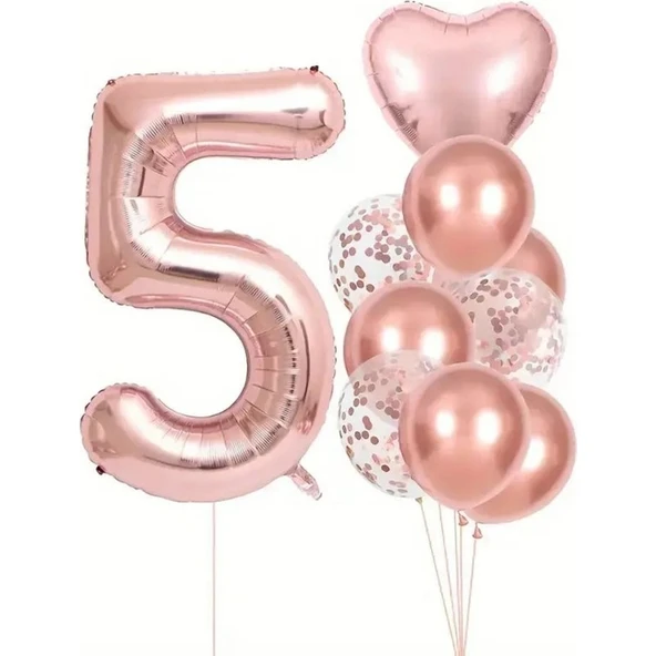 Parti Sürprizi Rose Gold Kalpli 5 Yaş Folyo Balon Set ürün görseli 1