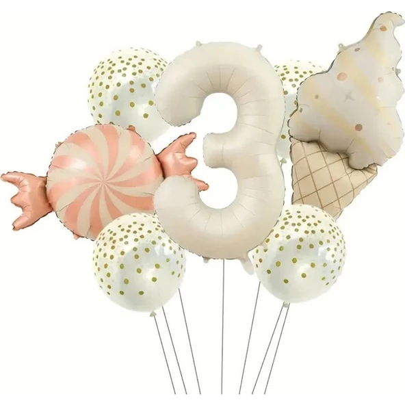 Parti Sürprizi Retro Dondurma Şeker 3 Yaş Folyo Balon Set ürün görseli 1