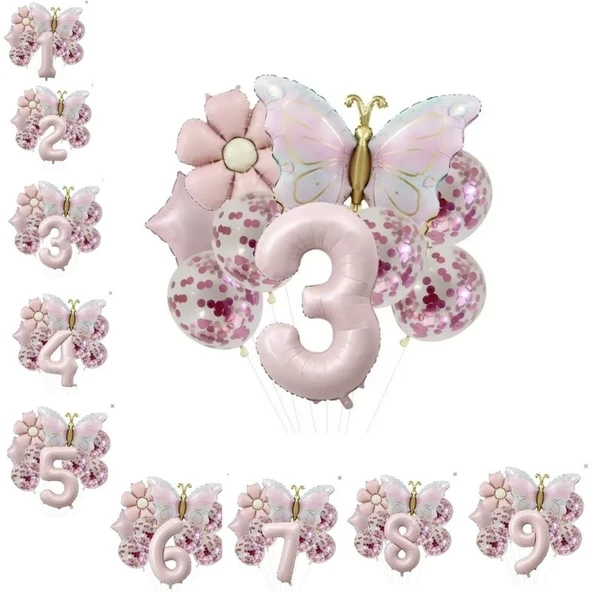 Parti Sürprizi Gold Kelebek Papatyalı 3 Yaş Folyo Balon Set ürün görseli 1