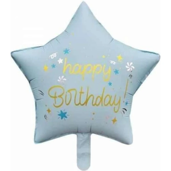 Parti Sürprizi Happy Birthday Mavi Yıldız Folyo Balon 1 Adet ürün görseli 1