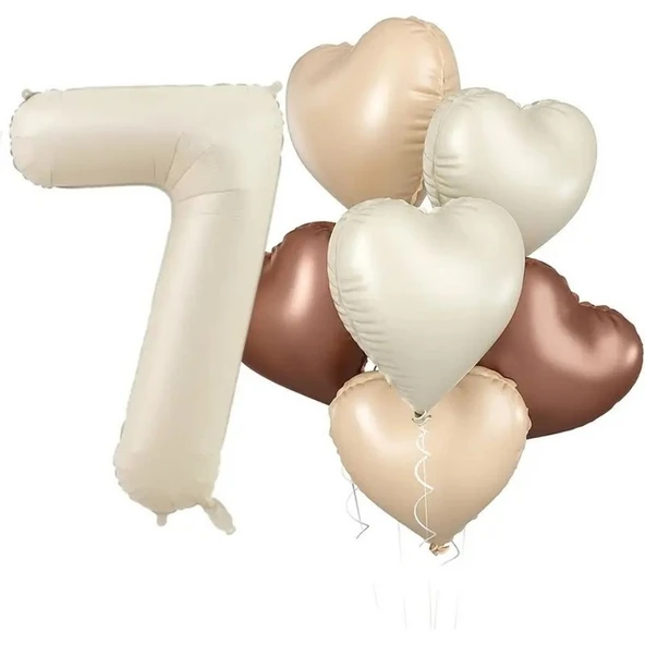 Parti Sürprizi Retro Krem 7 Yaş Kalpli Folyo Balon Set ürün görseli 1