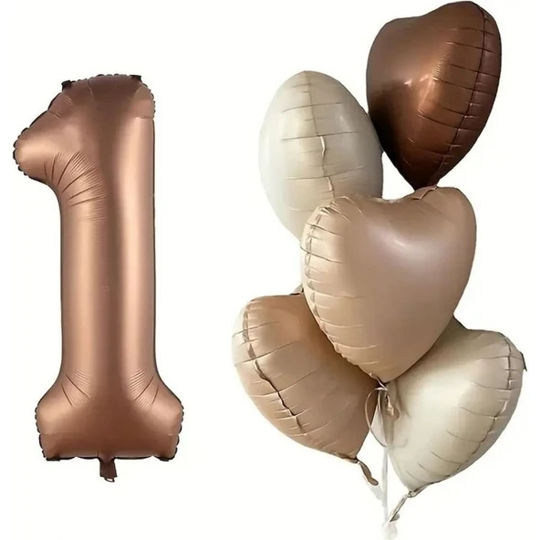 Parti Sürprizi Çikolata Karamel Kalpli 1 Yaş Folyo Balon Set ürün görseli 1