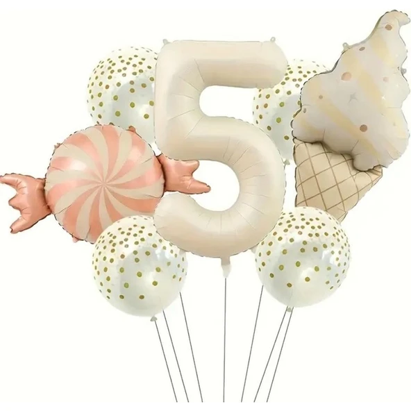 Parti Sürprizi Retro Dondurma Şeker 5 Yaş Folyo Balon Set ürün görseli 1