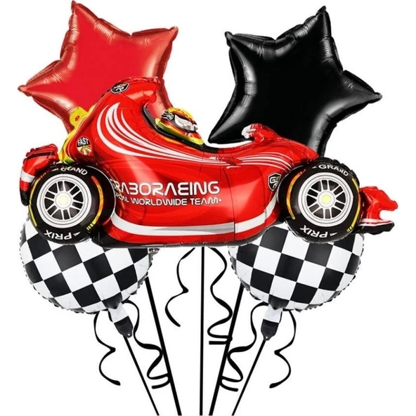 Parti Sürprizi Formüla Yarış Arabası Damalı Folyo Balon 5 Li Set ürün görseli 1